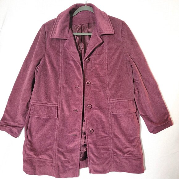 Veloura By Item House Womens Fleece Coat Sz 12 Button Front Lined Plum VTG USA - Picture 1 of 11